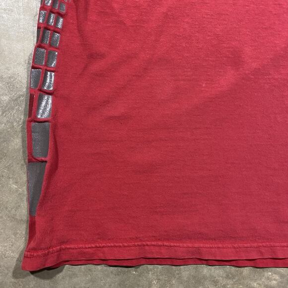 VTG Y2K B.U.M. Equipment BE Logo Tee Red Metallic Grid Graphic Shirt L - Picture 8 of 13